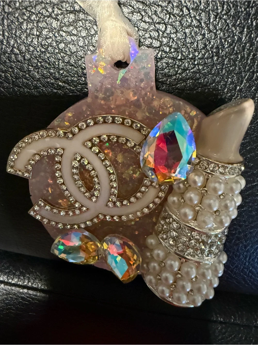 Ornament Rhinestone Pearl Crystal Gem Decor Handmade Pink Glam Hanging Decor